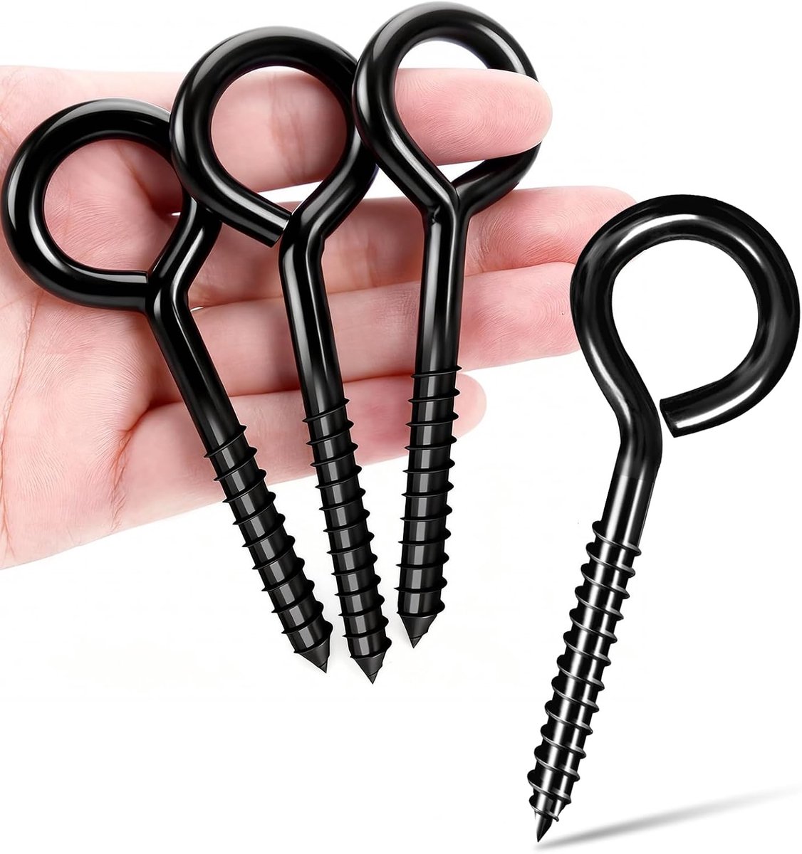 4 stuks 5 Inch Heavy Duty Zwarte Oogbouten Oogschroeven, Schroef in Hanghaken Hangmat Stand Anker Haken voor Tie-Downs Indoor Outdoor Gebruik