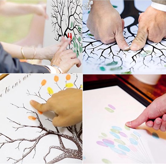 Canvas Bruiloft Gastenboek met 6 Kleuren Inkt DIY Bruiloft Vingerafdruk Boom Vingerafdruk Gastenboek 30x40 Cm Liefde Boom — afbeelding 3