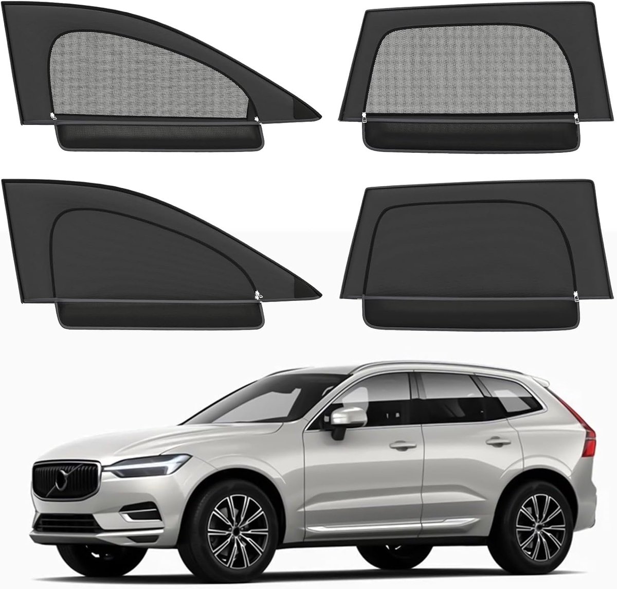 auto voor Volvo XC60 2017-2025, verduistering + insectenwerend net 2-in-1, voor zijramen, anti-UV voor baby's, kinderen, huisdieren en volwassenen
