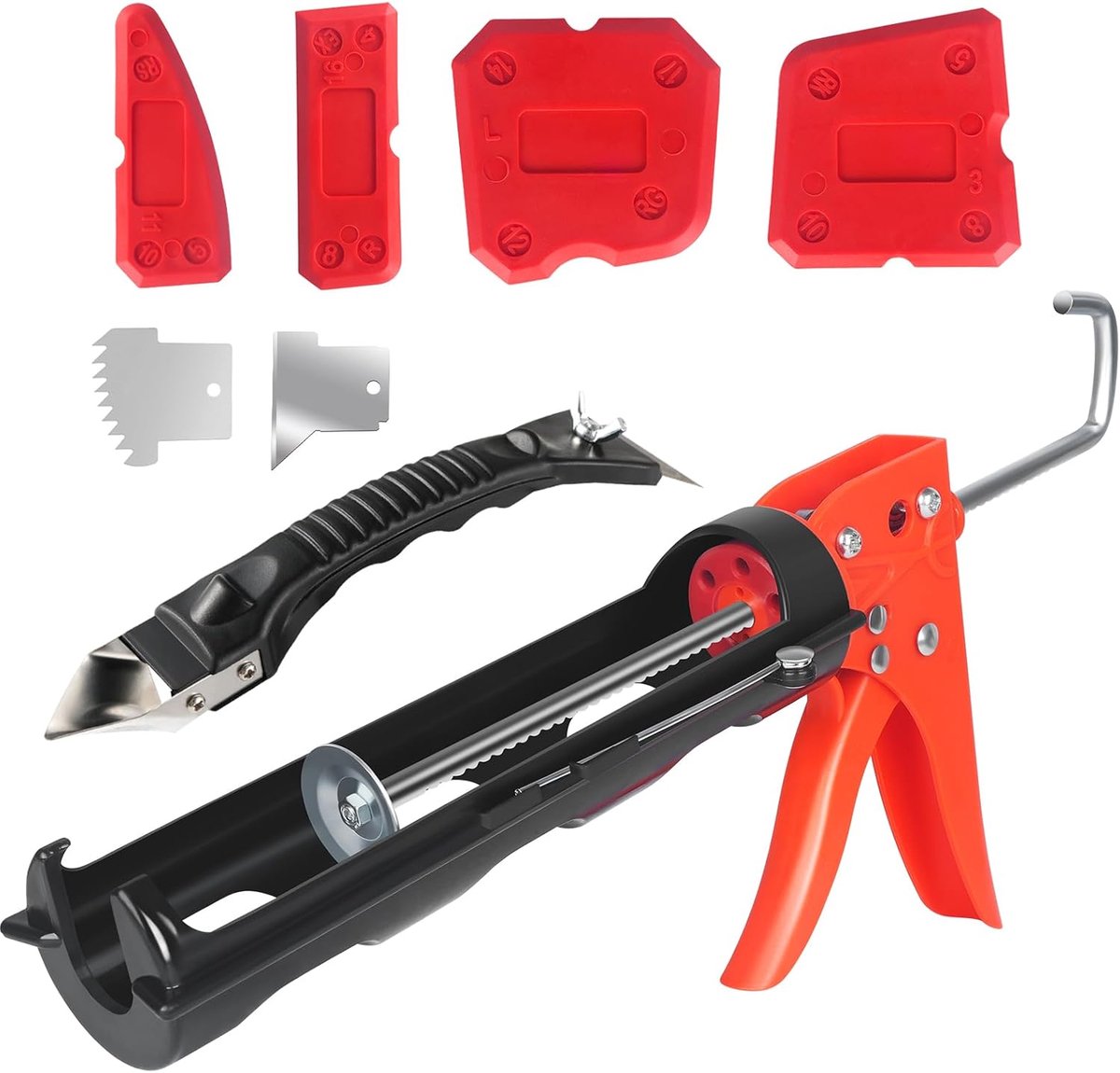 Kitpistolen - geen druppelpistool met kitverwijderaar, lichtgewicht nylon frame cartridgepistool voor standaard kitbuizen van 10 oz/300 ml met siliconen afwerkingsgereedschap