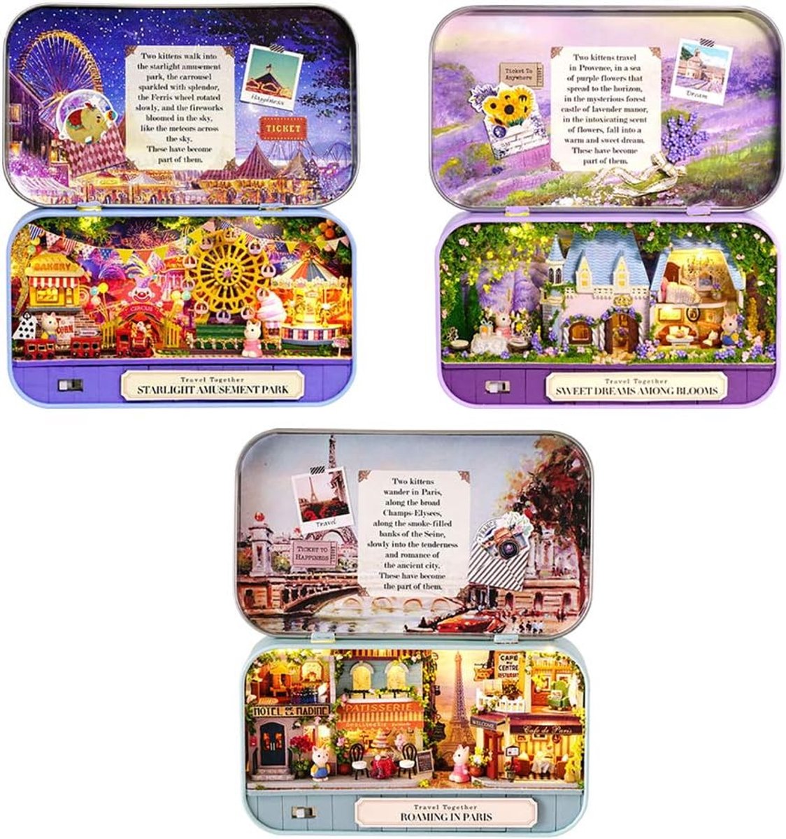3 STKS DIY Huis Doos Theater Poppenhuis Miniatuur Scene Tin Box Speelgoedhuis Kit Miniatuur Meubels Kit Speelgoed Huis fo rCreative Valentijnsdag Huwelijkscadeau