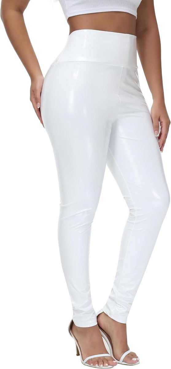 Leggings van imitatie-lakleer met spiegeleffect, reflecterend, glanzend, elastisch, strakke broek met hoge taille, slank model