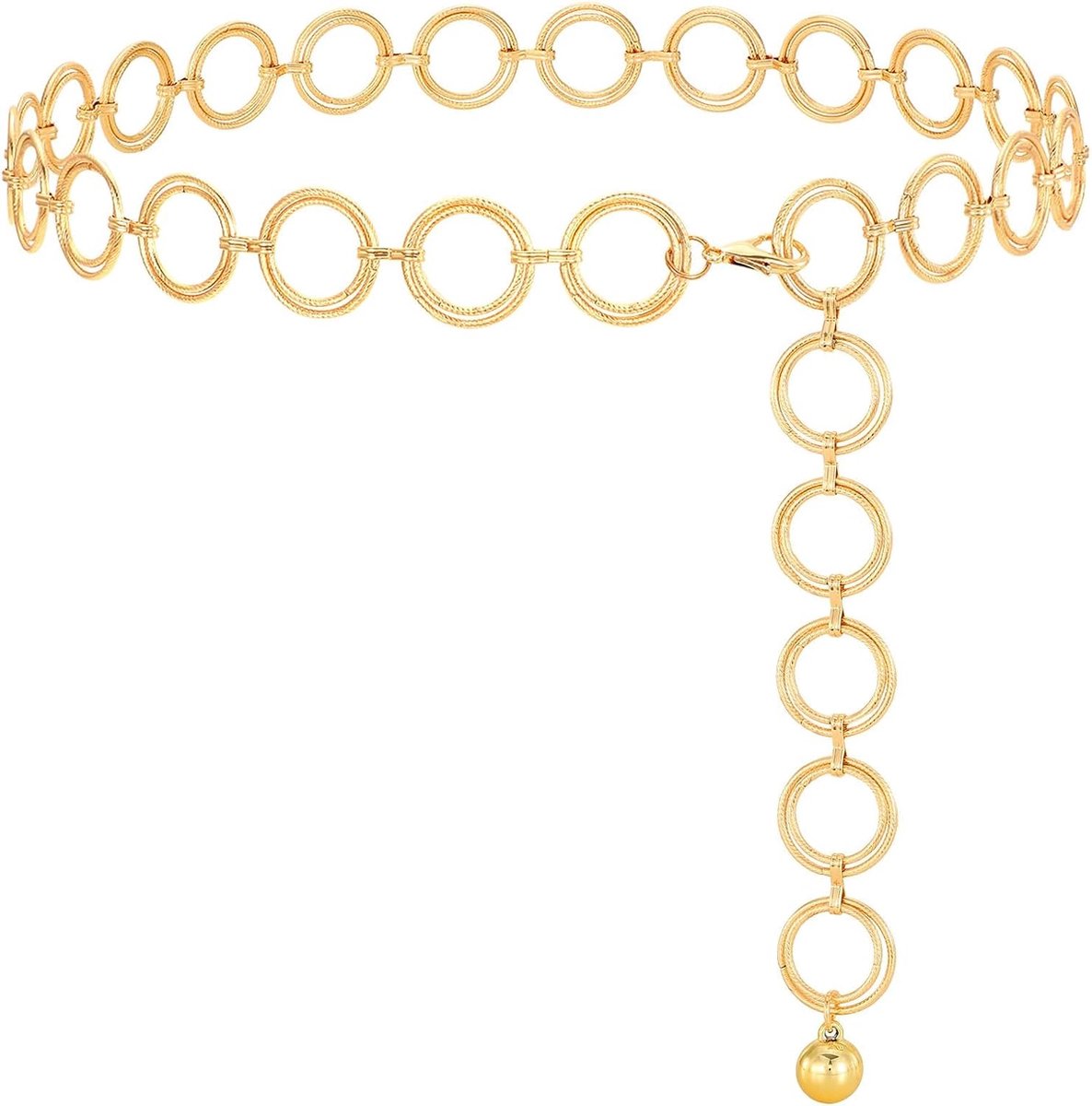 Dameskettingriem met metalen ringen, modieuze metalen tailleketting, verstelbare riem, zilver/goud, O-ring, riemketting voor jurken