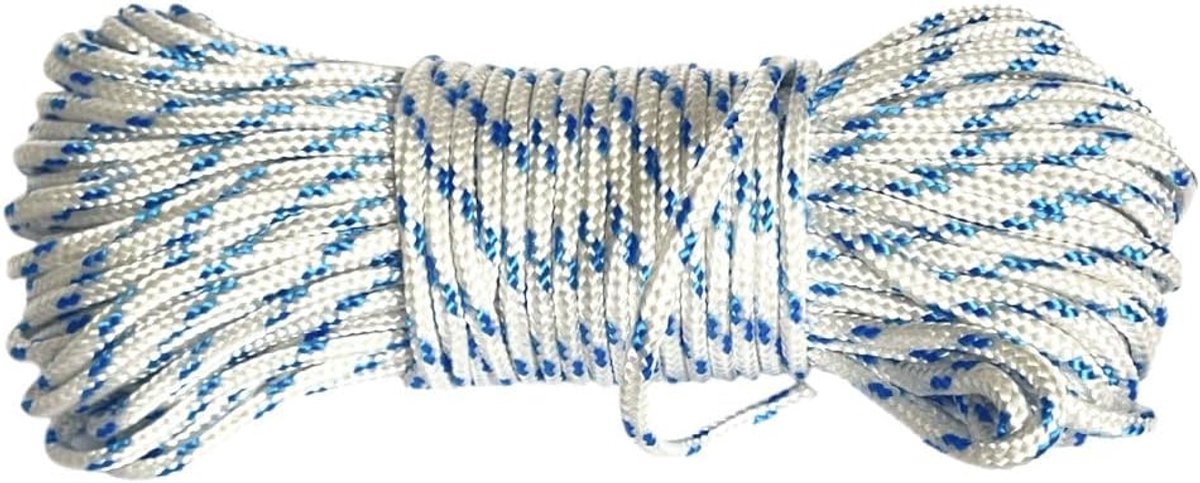 Touw, 4 mm x 30 m, gevlochten koord, wit, waterdicht touw met kern, uv-bestendig trekkoord, polypropyleen koord voor bouw, verkeer, zeilen, 20 stuks