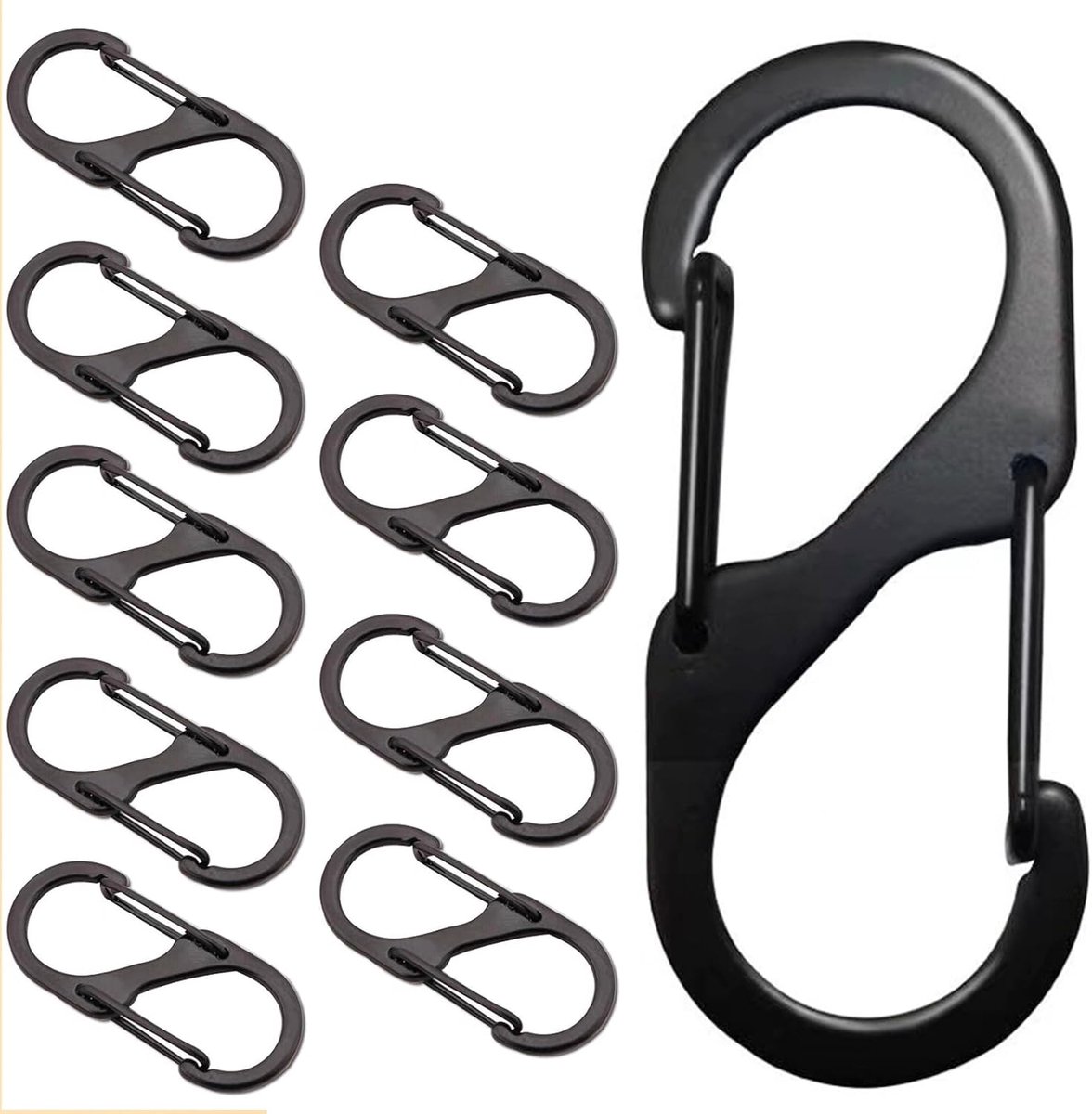 Karabijnhaken, sleutelhangers, karabijnhaken, mini-karabijnhaken, S-vorm, klimkarabijnhaak, kleine karabijnhaak, zwarte karabijnhaak, voor vissen, reizen, kamperen