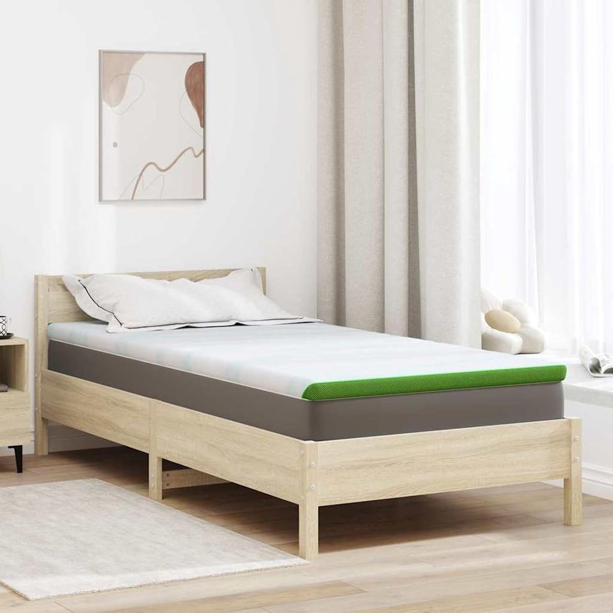 Matraspads wit en groen 120 x 200 cm, schuimmatras voor kinderkamer, logeerbed, tieners en volwassenen