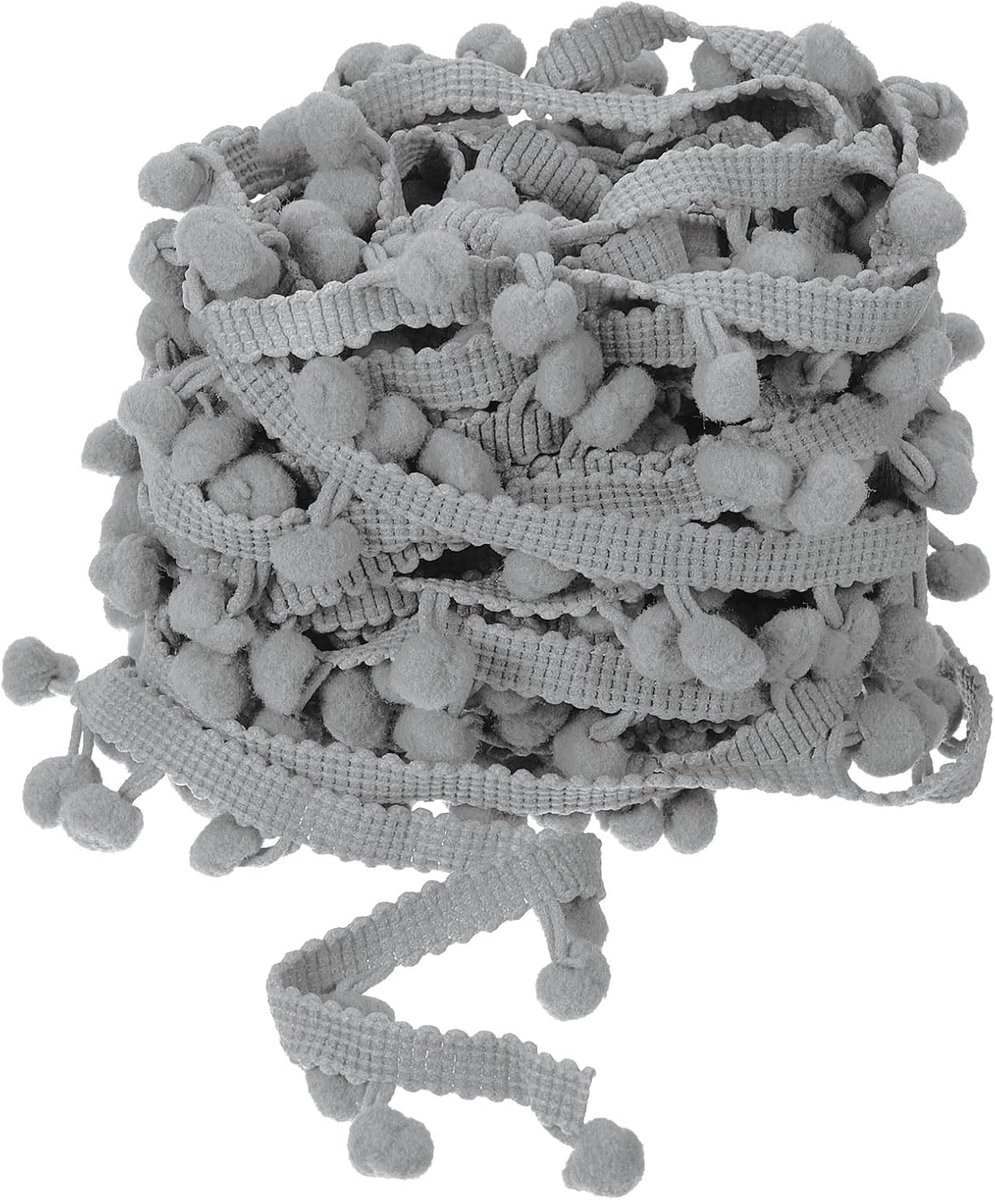 10 Iarde lint met pompon bal franjes trim accessoires naaien DIY voor decoratie van gordijnen, kleding, kussens (8 mm, grijs)