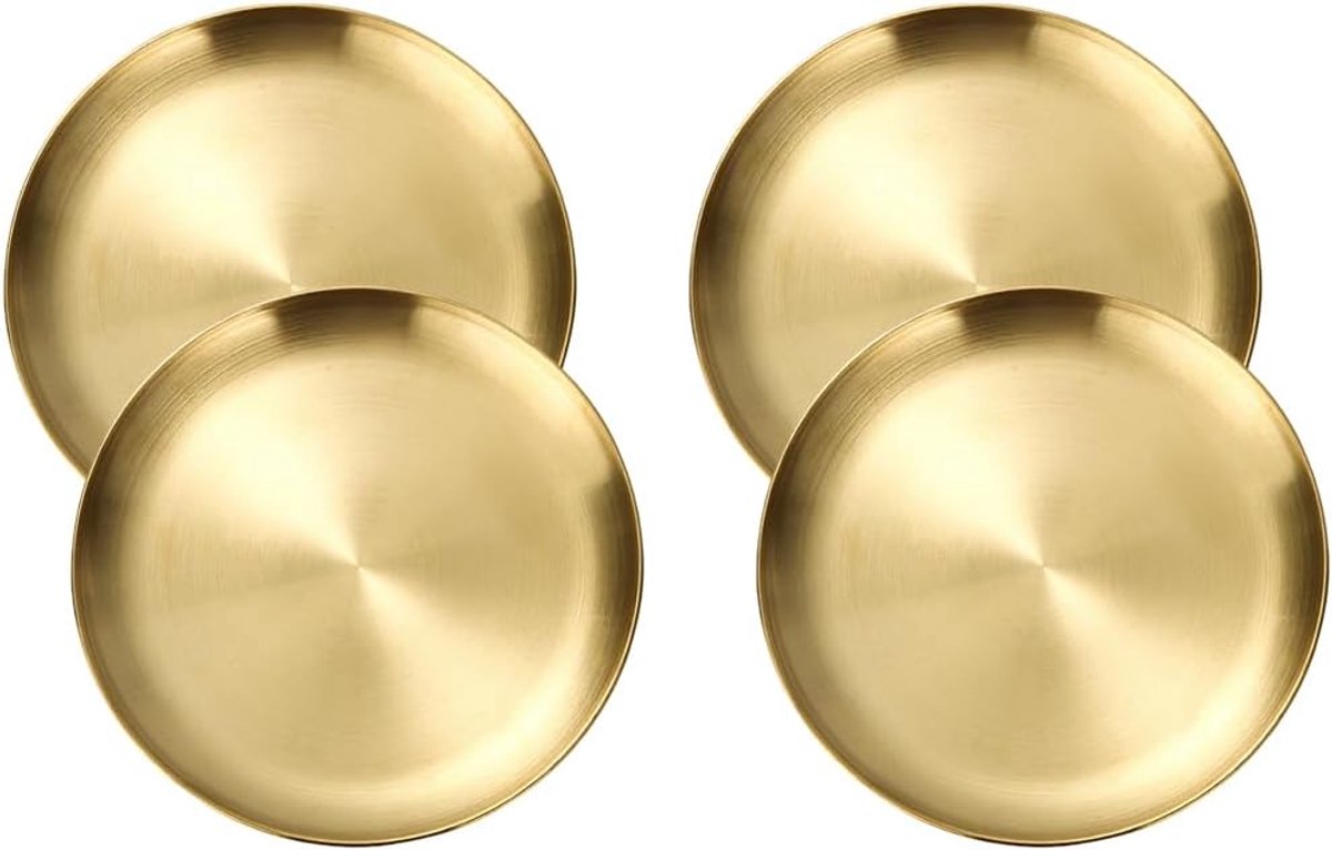 borden van roestvrij staal, 4-delig, Doree metalen dienblad, rond, goudkleurig dienblad, roestvrij staal, voor keuken, eetkamer, camping