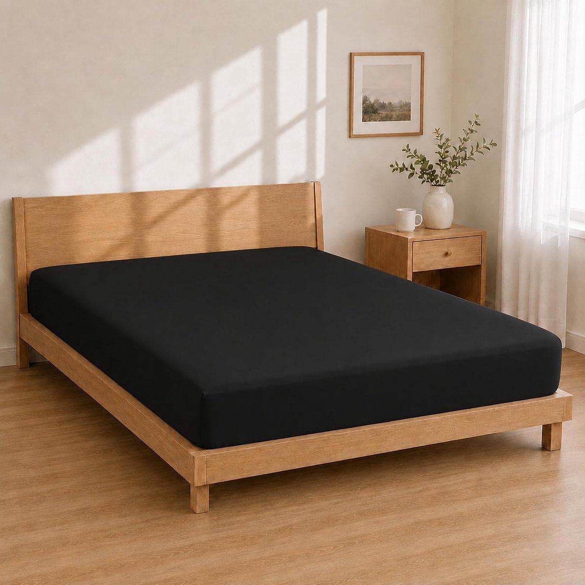 Hoeslaken Microvezel 160x190+25 - Hoekhoogte 25 cm Zwart | Elastische hoeken en 25 cm hoek: blijft strak zonder verschuiven, zachte microvezel machinewasbaar