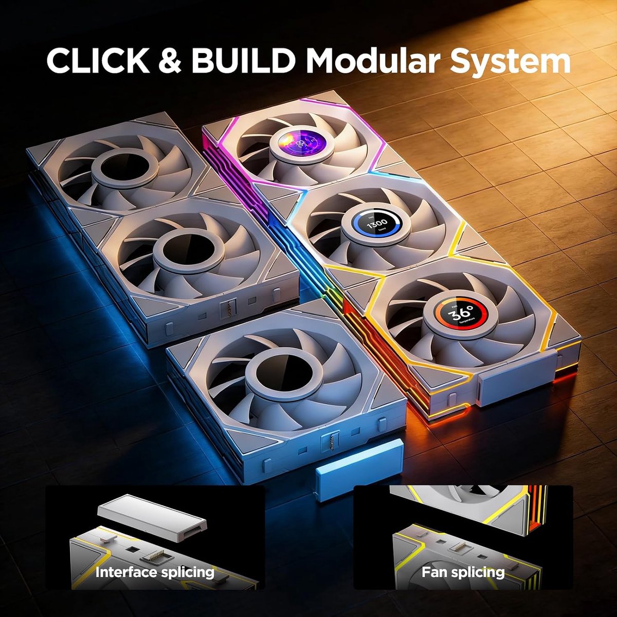 Interstellar-V4 LCD Daisy Chain RGB PC Fan 120 mm, 1.5 Inch LCD/24 LEDs/2100 RPM/61.54CFM/28 mm (White Reverse)