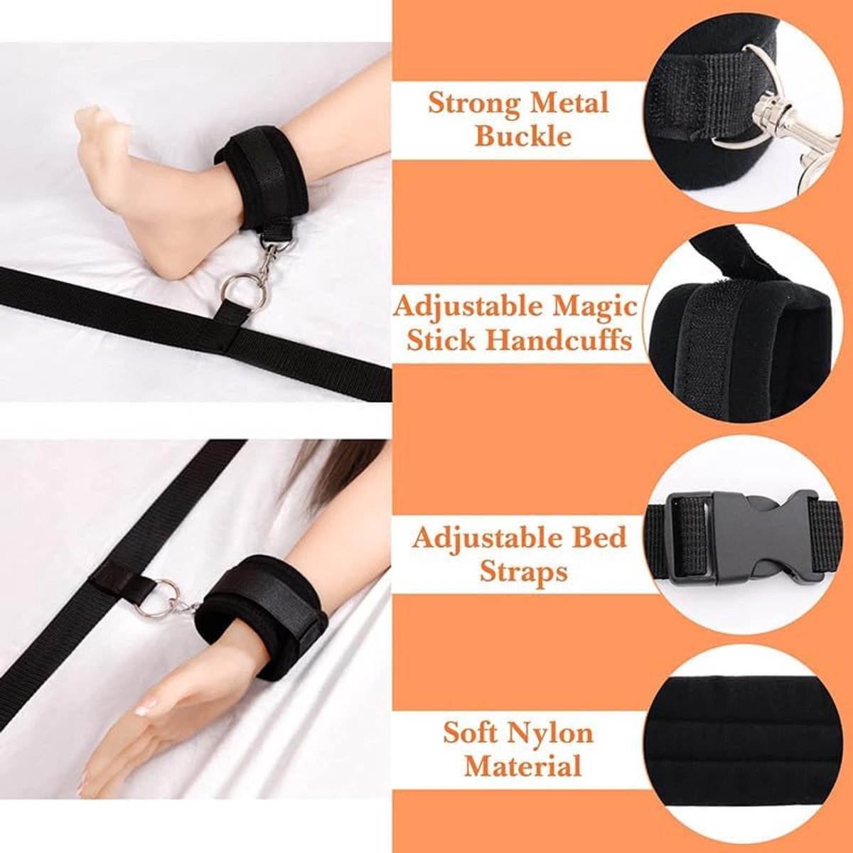 Zwarte Verstelbare En Comfortabele Lineaire Nylon Bedkant Fitnessbeen Met Vier Nylon Mouwen Voor Hand En Been Krachttraining - D2