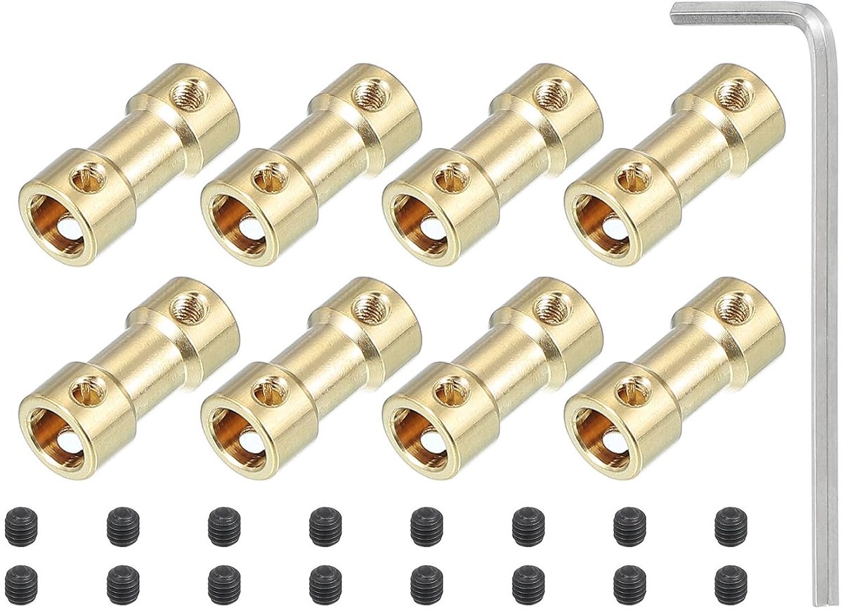 Messing askoppeling van 2 mm tot 6 mm, 8 stuks verlengverbinders voor motoraskoppeling, starrhulsadapter met schroeven