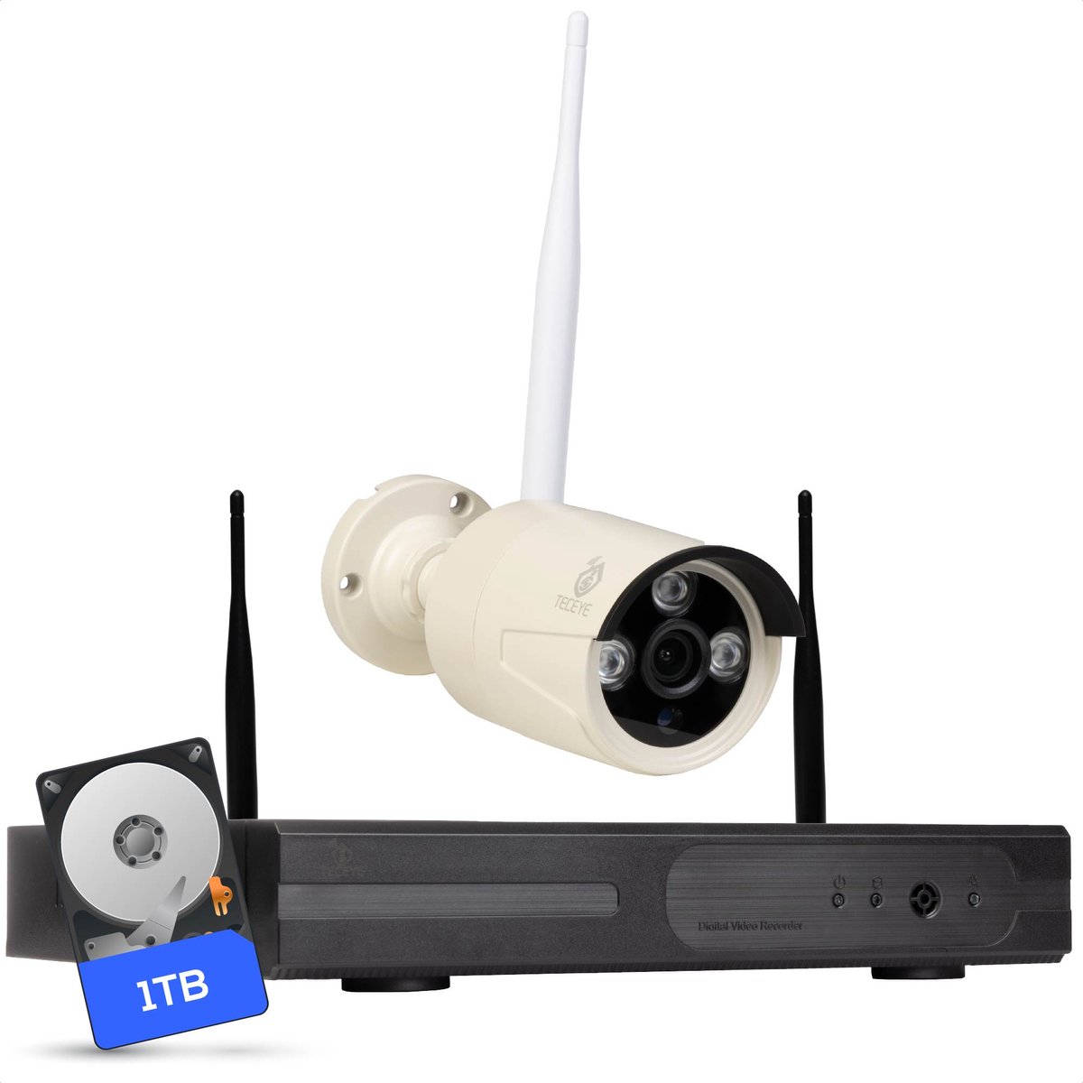 Teceye Bullet Beveiligingscamera Buiten met Recorder - Draadloze Buitencamera - 1 Camera - 1TB Opslag
