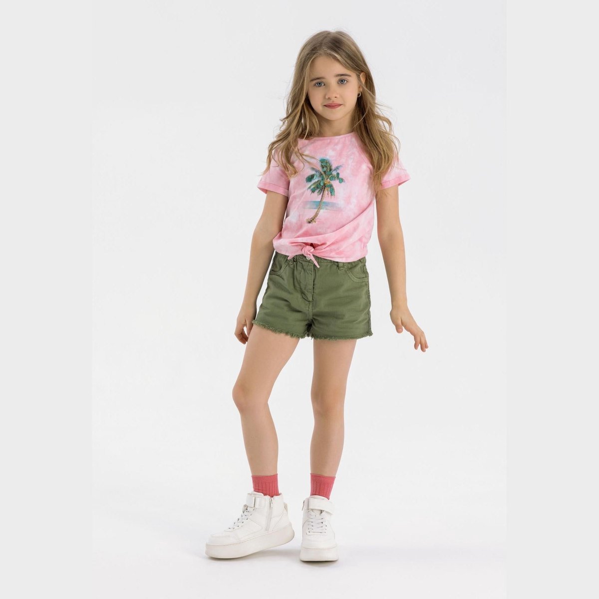 Minoti korte broek meisjes twill paperbag - 100% katoen - kaki