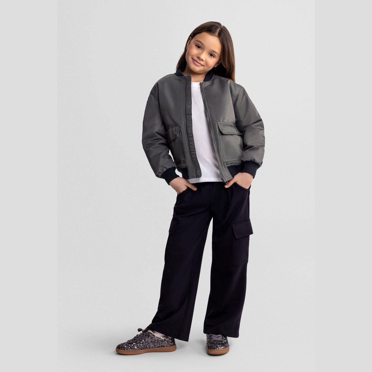 Minoti joggingbroek meisjes zwart wide leg - met cargozakken
