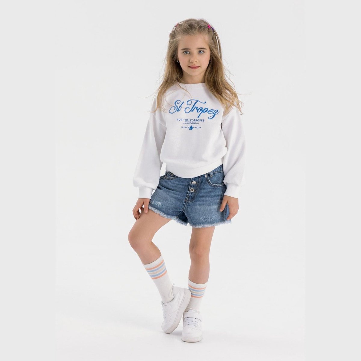 Minoti korte broek meisjes denim - gerafelde zoom