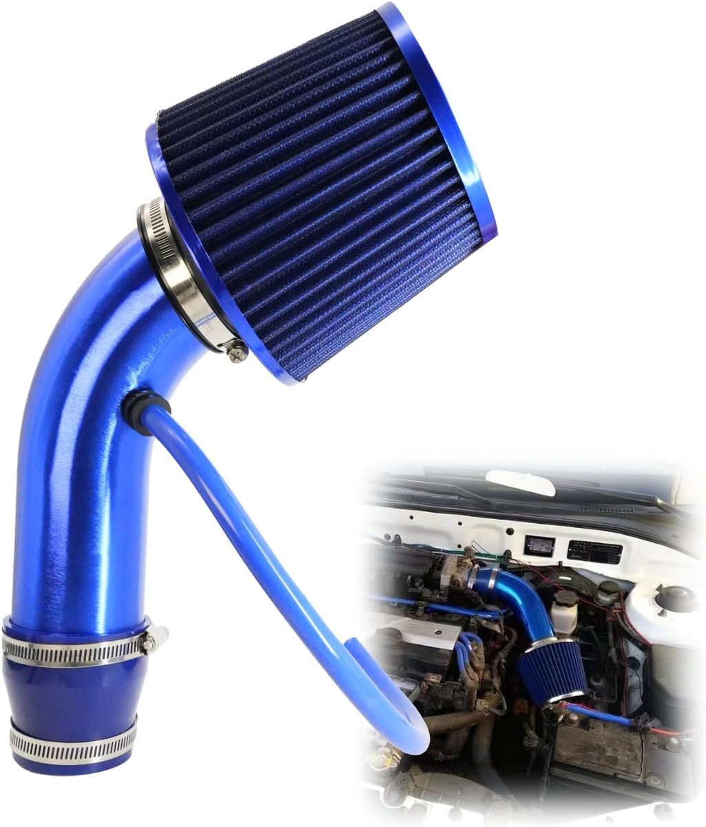 set sportluchtfilter auto universeel 76 mm, sportluchtfilter voor scooters, koudeluchtinlaatfilter met slang