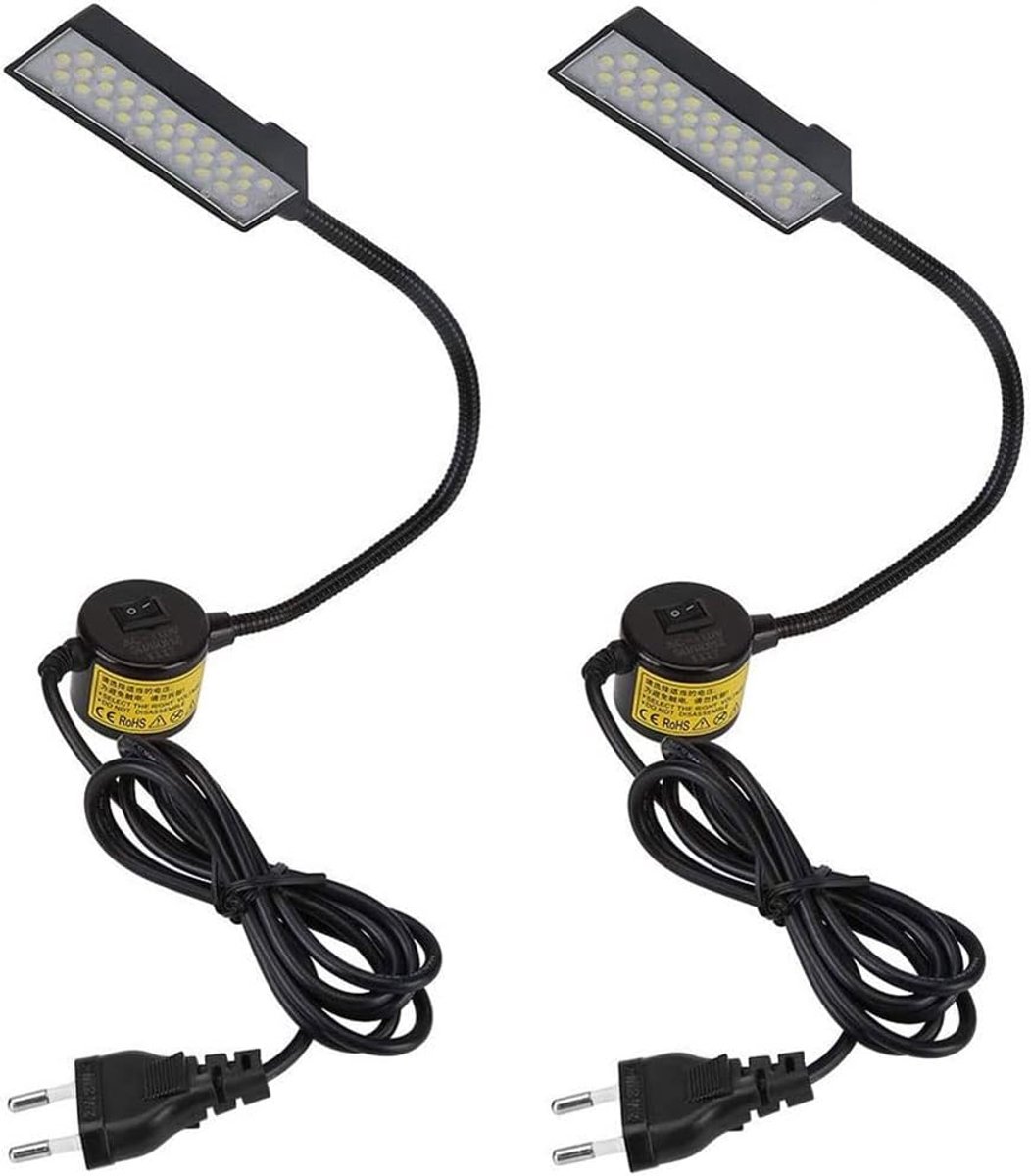 Led-naaimachinelamp, 30 ledlampen, werkverlichting, zwanenhalslamp met magnetische voet voor alle naaimachinelampen, zwart, 2 stuks