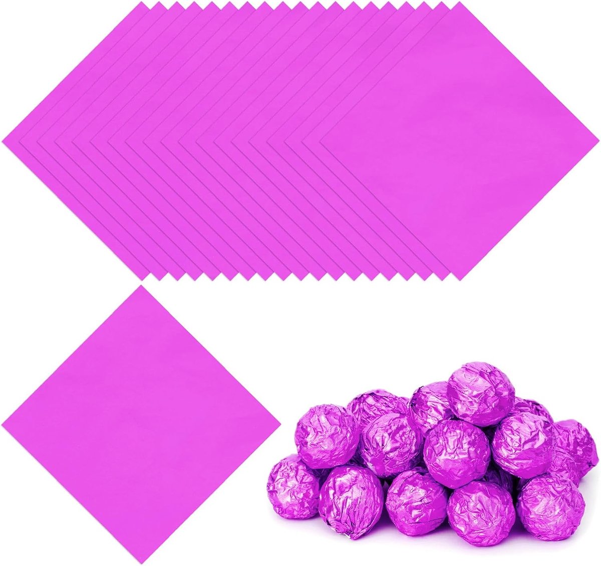 Folie Snoepwikkels 15 x 5 inch, 100 stuks vierkant glanzend aluminiumfolie snoep inpakpapier voor doe-het-zelf chocolade snoep verpakking decoratie, lichtpaars