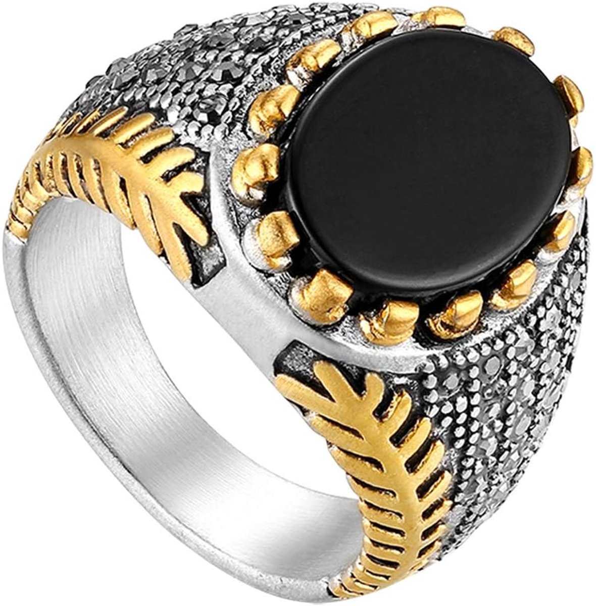 Herenring, vintage, roestvrij staal, zwart, agaat, zegelring, bandring voor heren, bruiloft, verlovingsringen