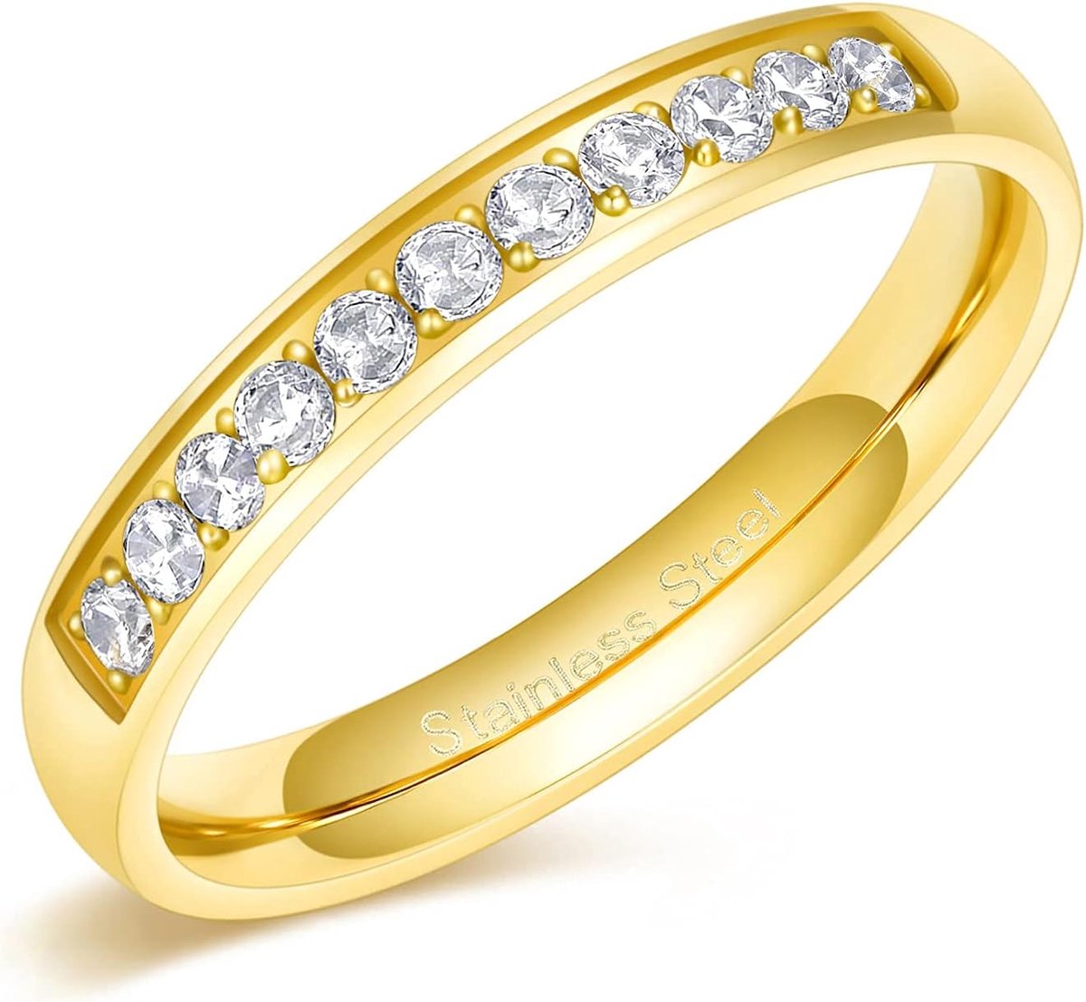 Eternity Ring voor dames, roestvrij staal, zilver, roségoud, roestvrij staal, eeuwigheidsringen, voorsteekring, 3,5 mm, zirkonia, verlovingsringen, trouwringen, memoire-ringen