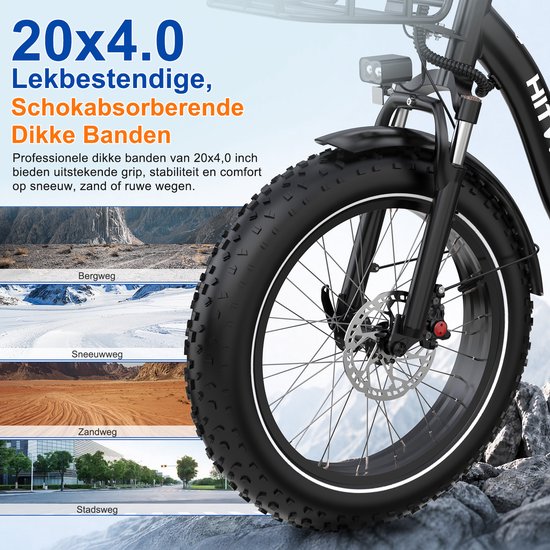 Hitway Elektrische Fiets BK6S Plus R - 20*4.0 Inch Fat Tire City Commuter EBike met Afneembare 48V 27 Ah BMS Lithium Batterij - Mountain E-Bike met 250W Motor - 7 Versnellingen - Maximale Actieradius tot 140-160 KM - Compatibel met APP en NFC van Hitway — afbeelding 4