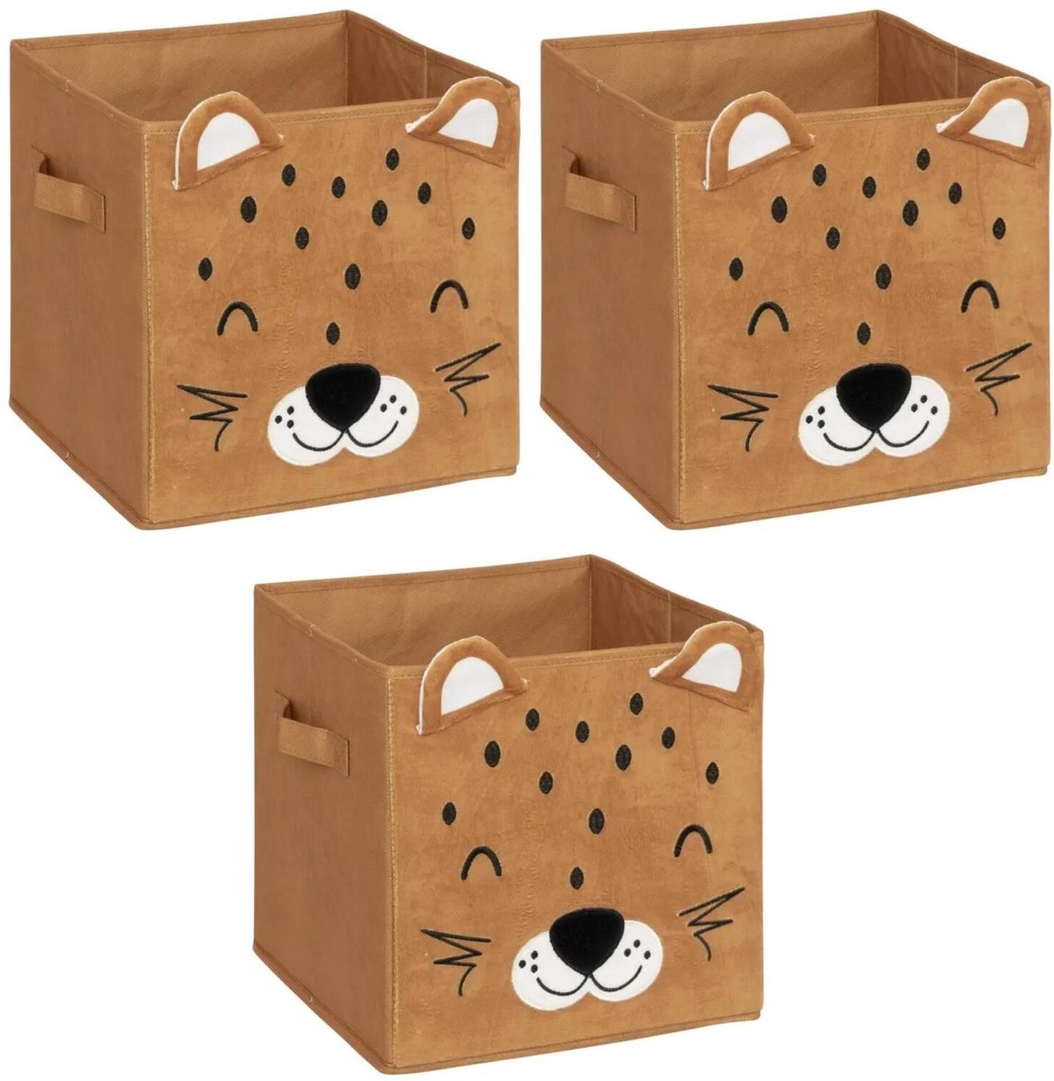Atmosphera Opbergmand kastmand - 3x - voor kinderkamer - dieren thema luipaard - 29 x 29 x 29 cm - Vakkenkast manden - karton - bruin/wit