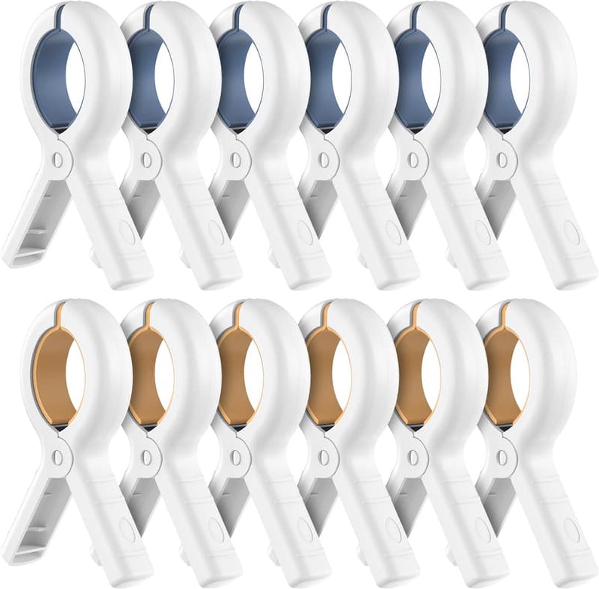 12-delige set met strandhanddoekclips, lakensclips, bankclips, stevige plastic kledingclips, winddichte kledingclips, kledinghangers en hangers.