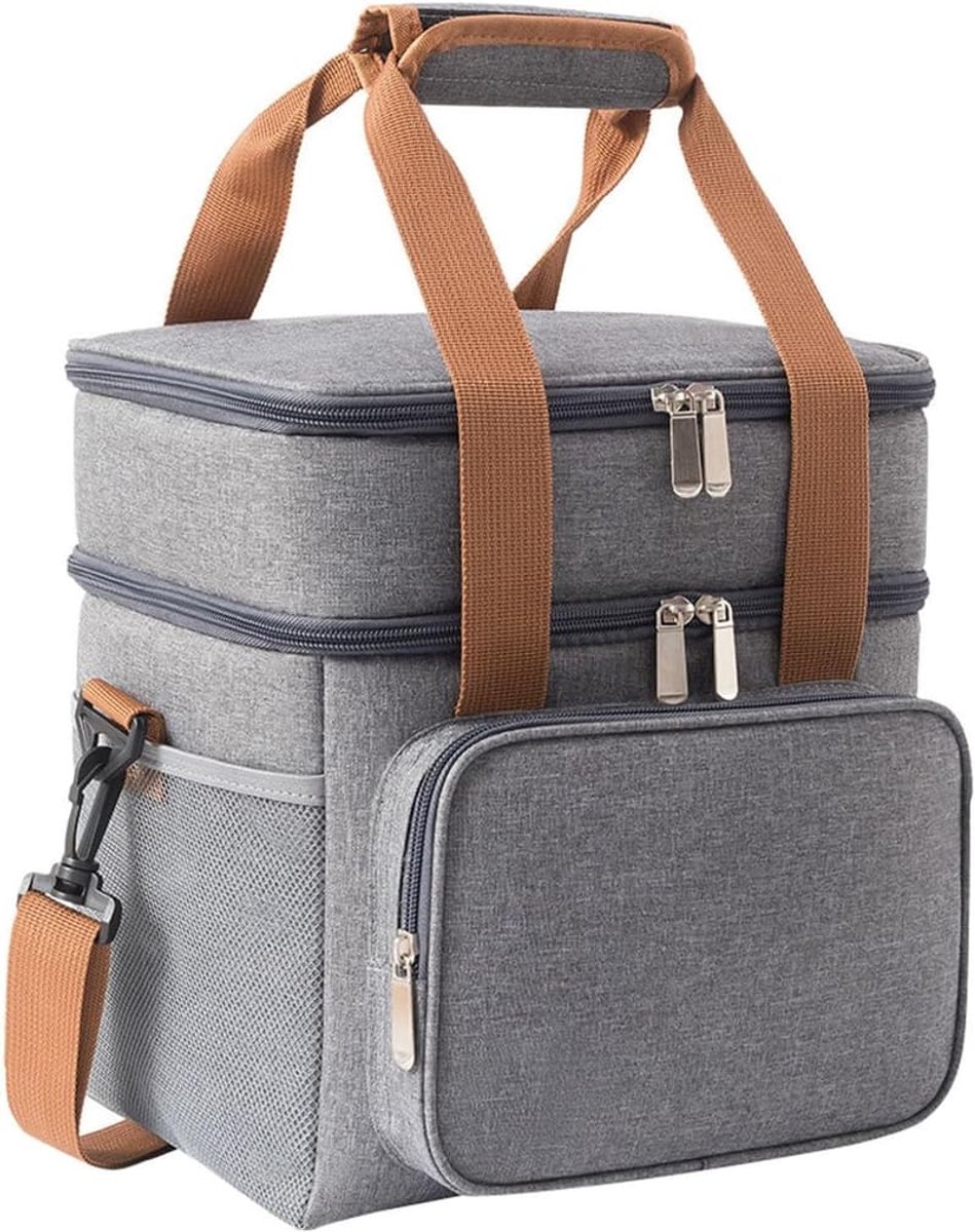 Geïsoleerde lunchbox voor zowel mannen als vrouwen, lekvrije lunchtas met twee compartimenten, waterdichte lunchbox, dubbele compartimenten, 16 liter