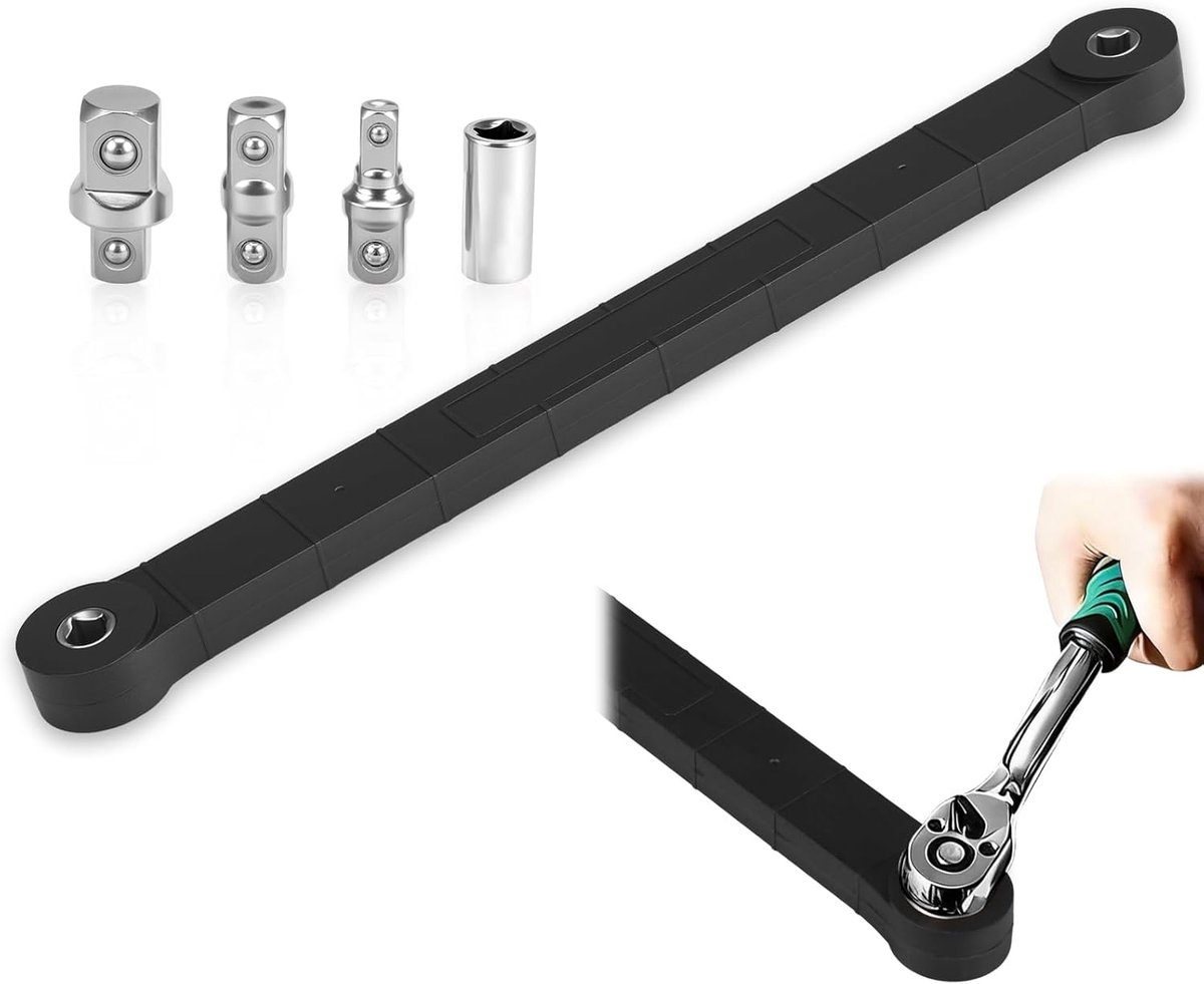 verlengsleutel, 39 cm, offset verlengsleutel met 1/2 inch, 1/4 inch en 3/8 inch aandrijfadapter, Offset Extension Wrench ratelverlenging voor monteurs (zwart)