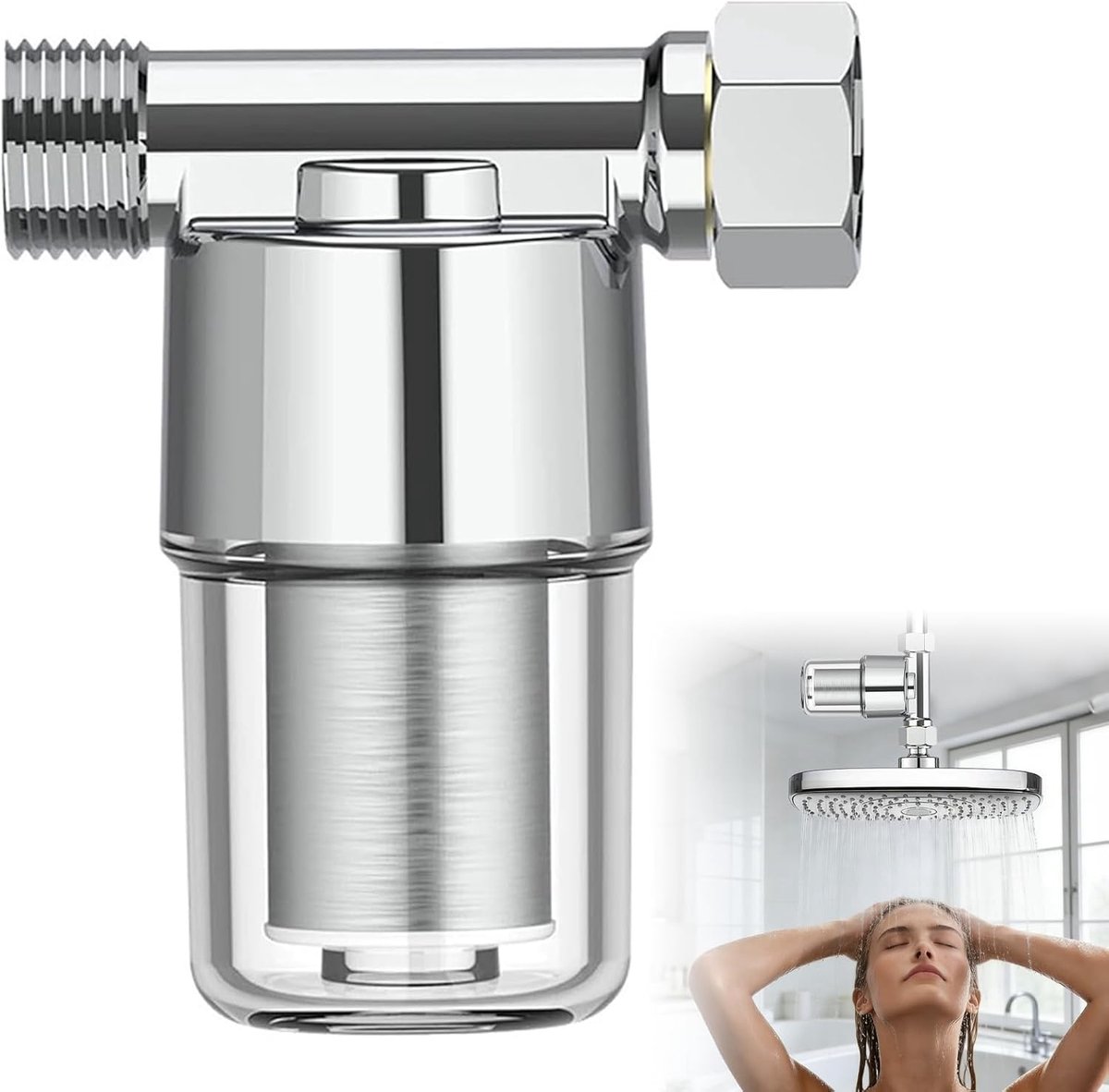 Waterfilter voor waterleiding 1/2 inch, 40 μm kalkfilter, douche douchefilter van puur koper, huiswaterfilter met roestvrijstalen filterinzetstuk, douchefilter voor douchekop, kraan, boiler