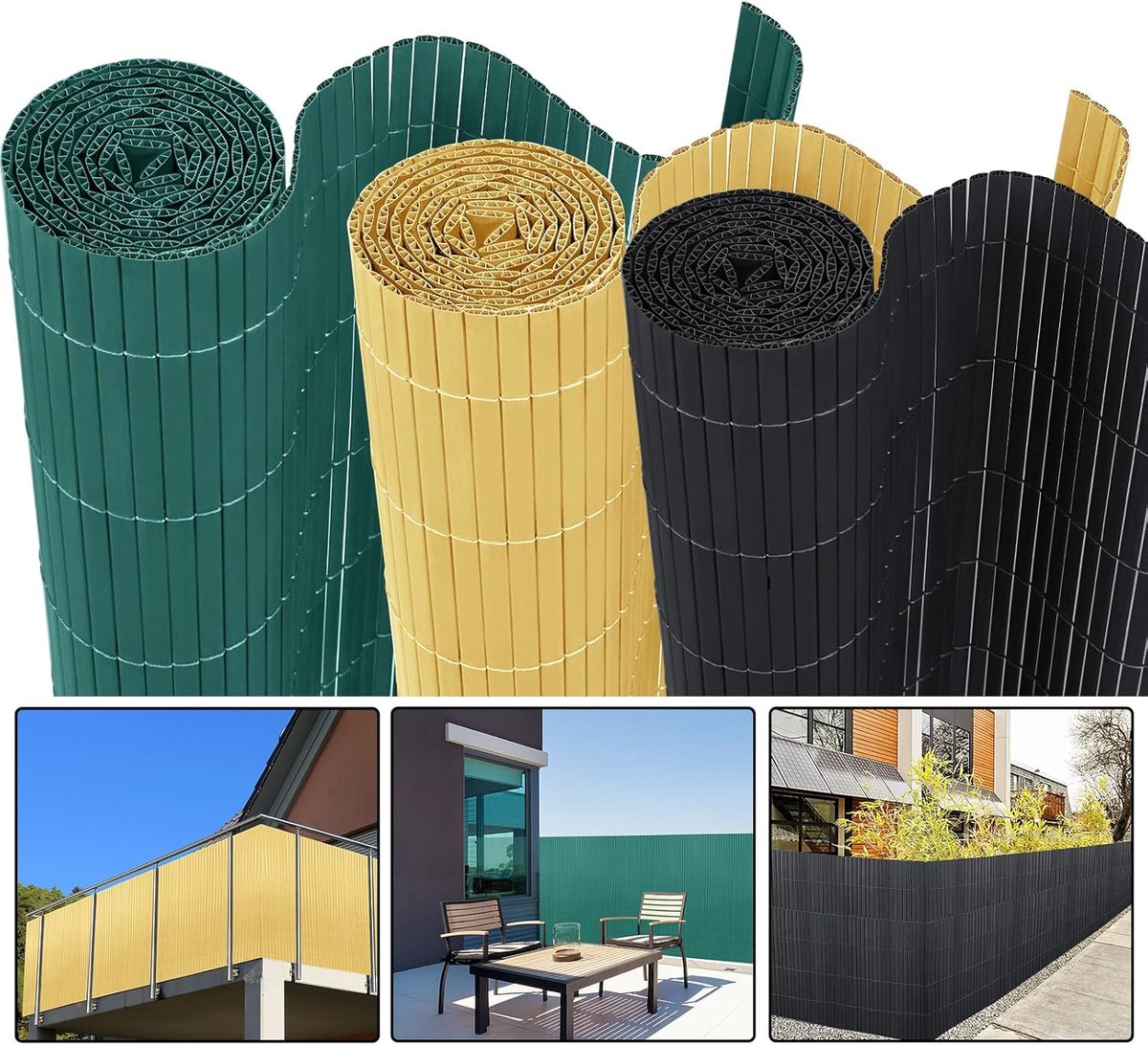 PVC inkijkbeschermingsmat, inkijkbescherming, balkon, inkijkbescherming, weerbestendig, windscherm, omheining van de tuin, balkon en terras, met kabelbinders, bamboe, 180 x 500 cm
