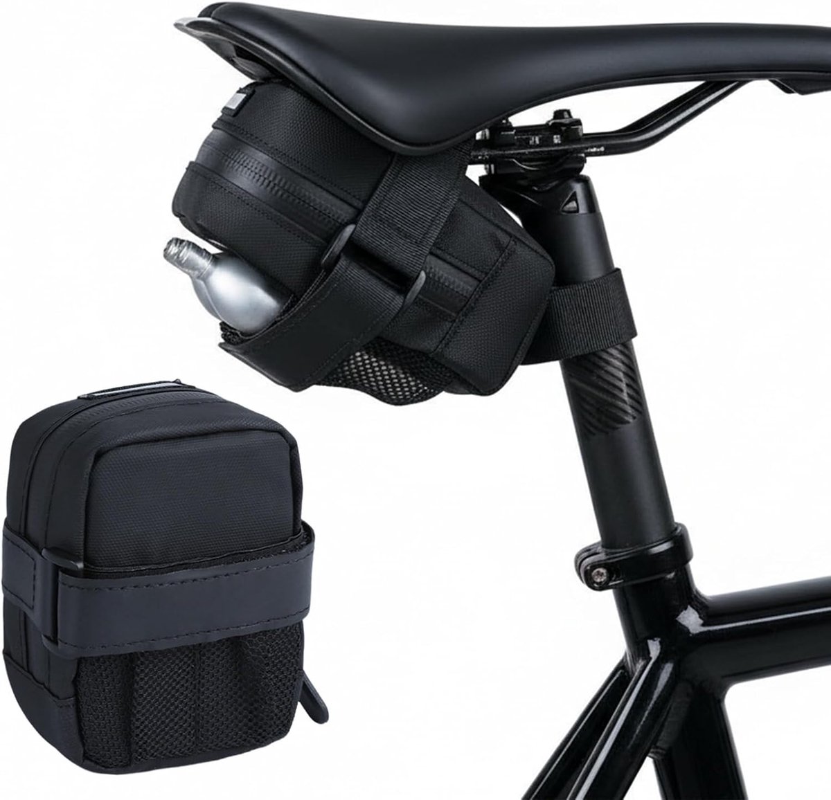 1 stuks mini-zadeltas voor fiets, 12 x 9 x 5 cm, waterdichte zadeltas, racefiets, reflecterende zadeltas voor racefietsen, stadsfietsen, mountainbikes