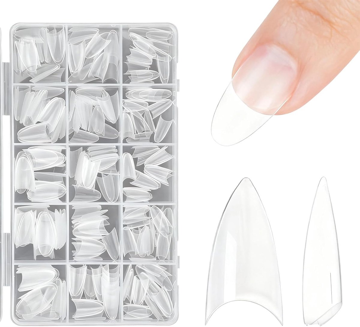 500 stuks halve capsules, transparant, puntig, met 10 verschillende maten, 50 per maat, ideaal voor nagelverlengingen, French manicure en ballerina-stijlen