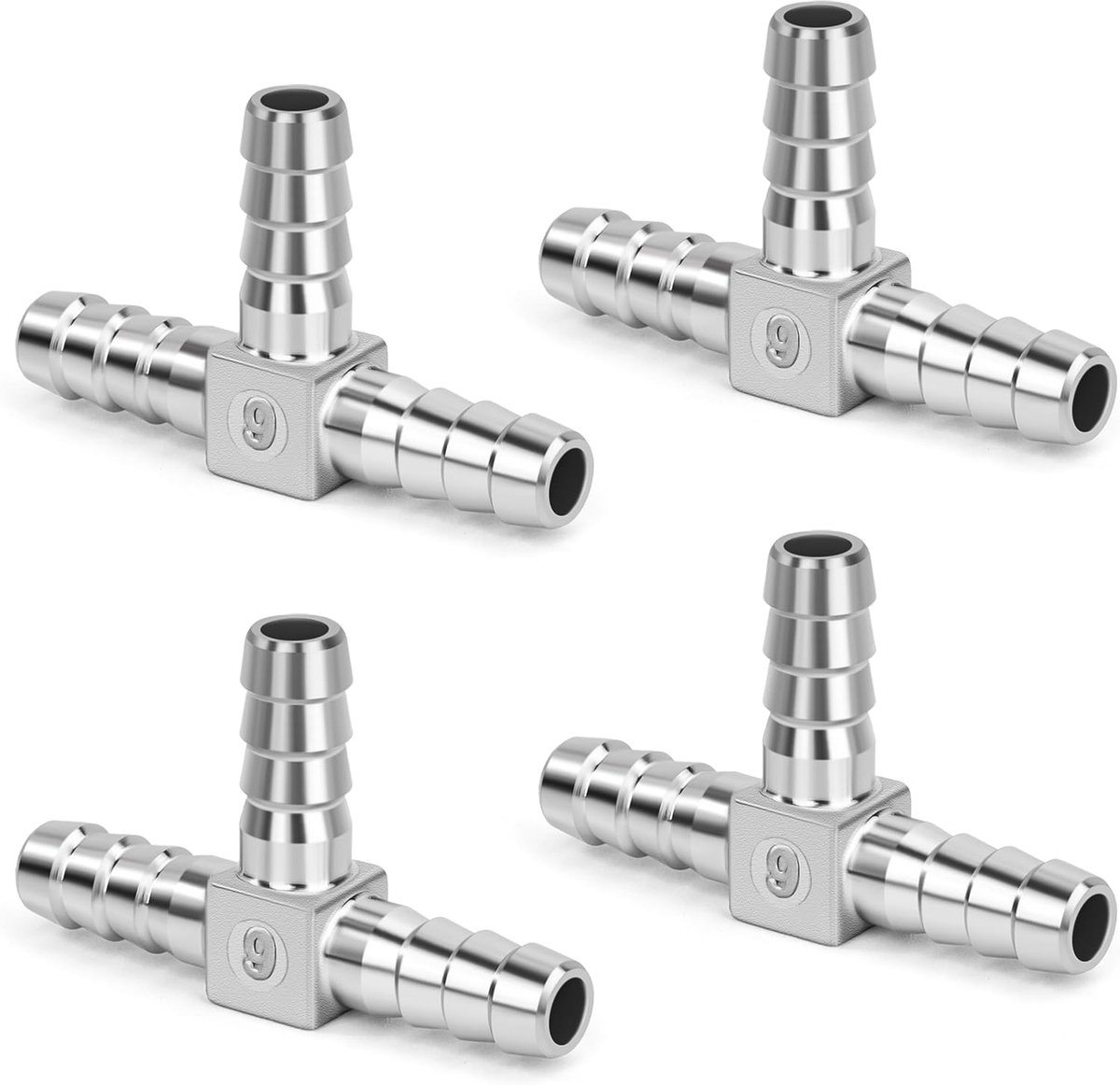 Luchtslangkoppelingen Brandstoftablet, 6 mm Rechte 3-weg Prikkeldraad Connector, Roestvrijstalen Pakkingsadapter voor Lucht, Water, Gasolie (4 Stuks)