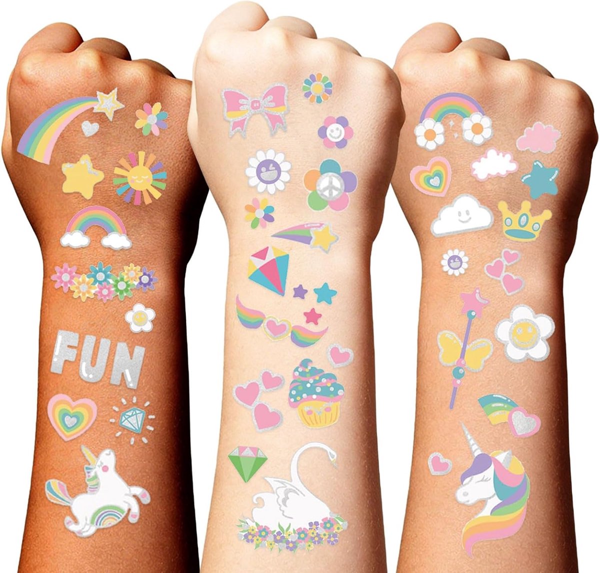 eenhoorn, 4 vellen kindertatoeages, eenhoorn, tijdelijke tatoeages regenboog, stickers tatoeages kinderen voor verjaardagsfeest, cadeautjes, feestaccessoires
