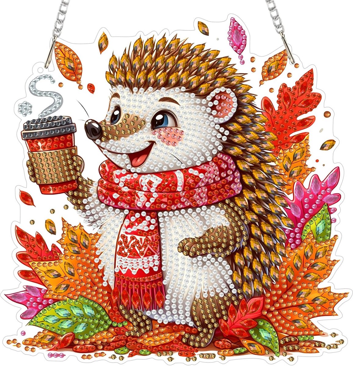 Herfst Diamond Art Hangende Kits voor Volwassenen Kinderen, 5D Speciale Vorm Egel Diamant Schilderen Hanger Kits, Kristallen Steentjes Herfst Edelsteen Arts Ambachten Kit voor Thuis Muur Deur