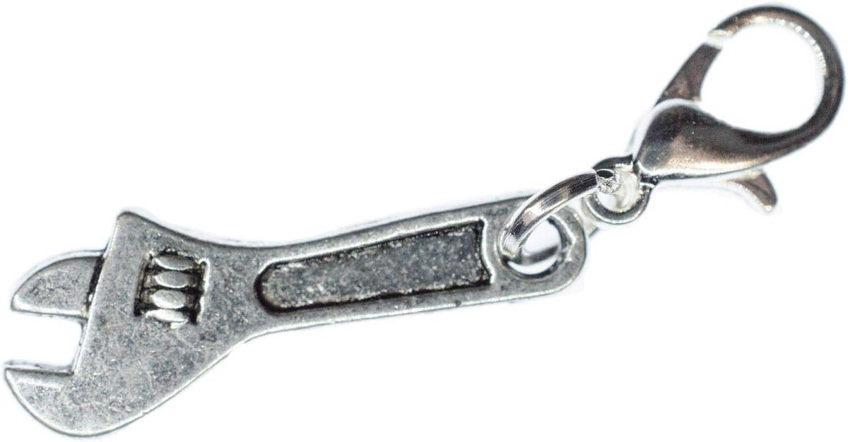 Moersleutel charm steeksleutel gereedschap verstelbaar - handgemaakt modesieraad I kettinghanger verzilverd - bedelhanger bedelarmband - hanger voor armband, 24mm, Metaal Katoen