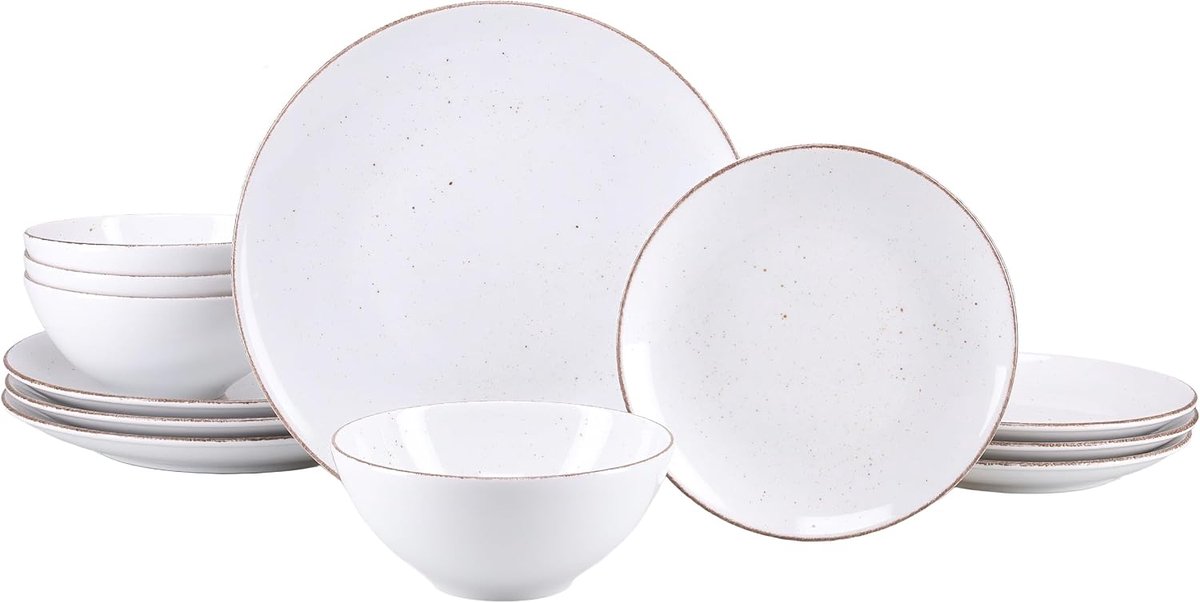 24814, serie Vintage Nature wit, 12-delige serviesset voor 4 personen, bordenset van porselein, vaatwasser- en magnetronbestendig, Made in Europe