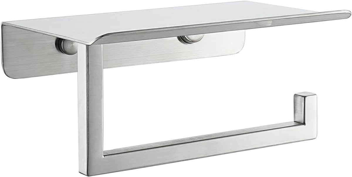 Toiletpapierhouder plank, badkamer tissuerolhouder met telefoonplank, 5 inch 304 roestvrijstalen tissuepapierdispenser, geborsteld afgewerkte wandmontage, TPH202-BN-T