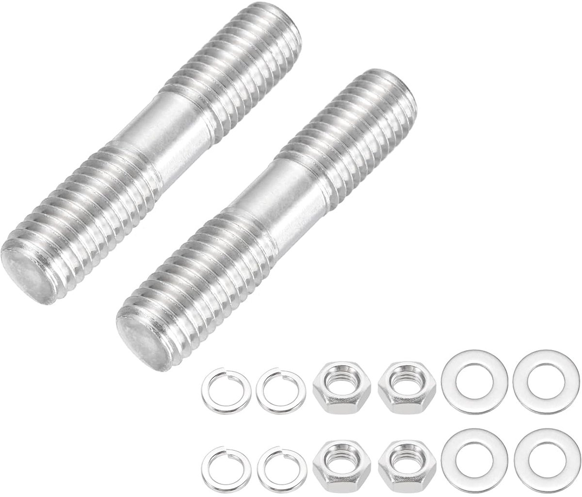2 stuks M12 x 50 mm dubbelzijdige draadstangen 304 roestvrij staal dubbele schroefdraad stangen bouten schroeven met moer sluitring voor huishoudelijk onderhoud structurele verankering