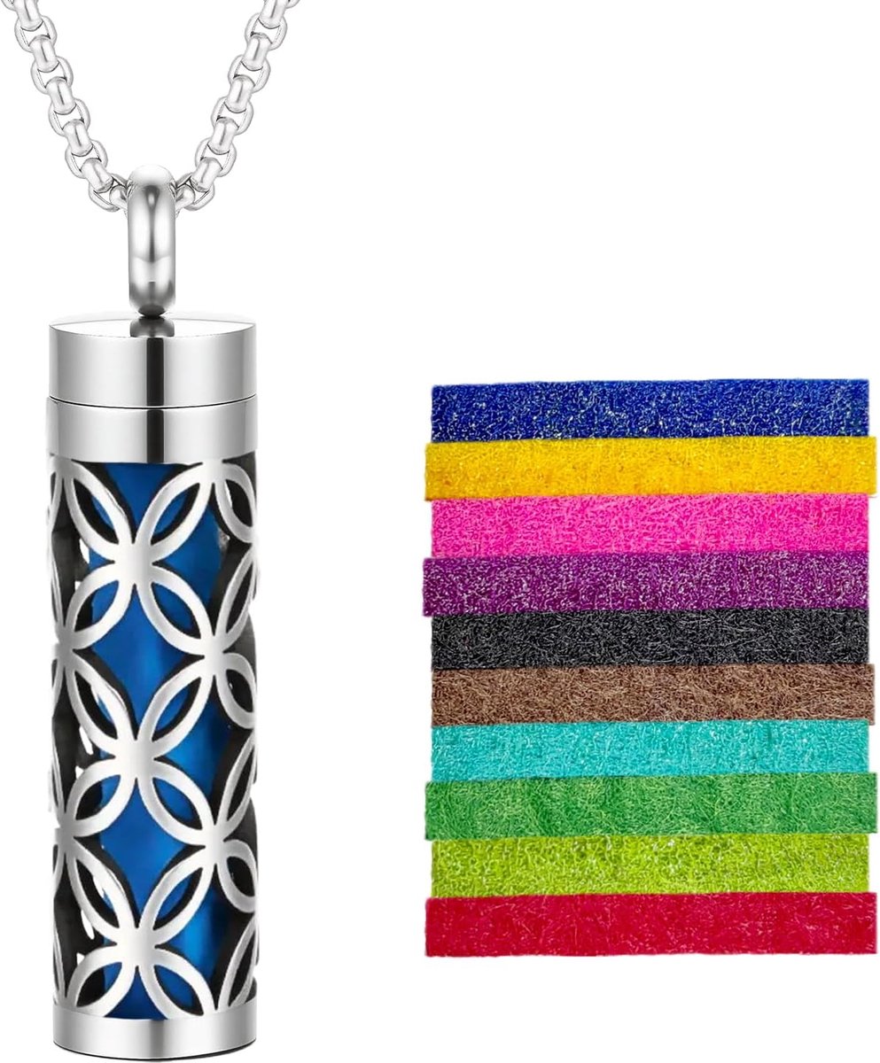 olie ketting, diffuser hanger met 10 geurpads, roestvrijstalen sieraad cadeau aromatherapie voor dames en heren (Stijl 6)