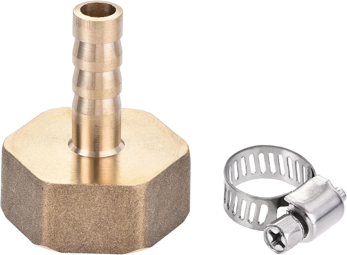 sourcing map Messing slangaansluiting adapter 8 mm slangaansluiting x G3/4 binnenbuis met roestvrijstalen slangklem