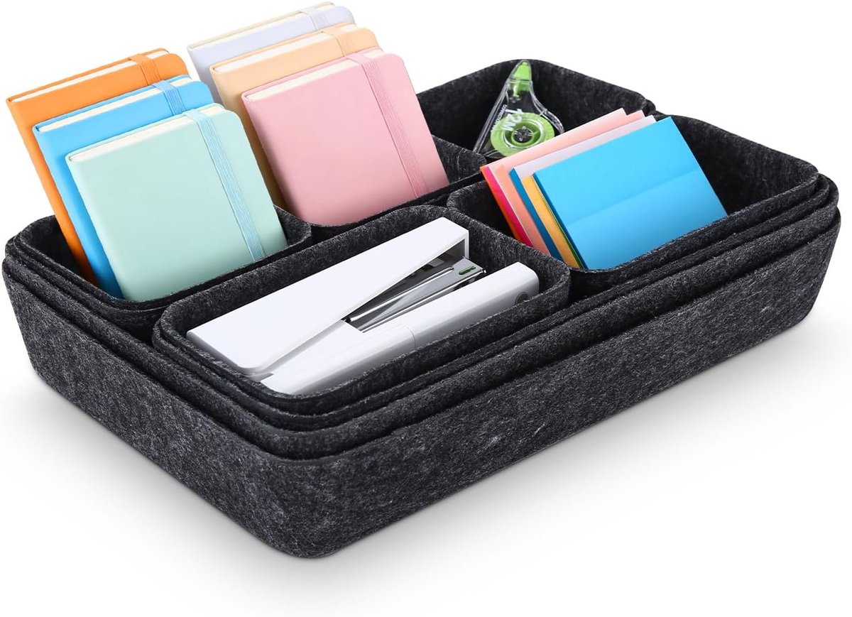 9 stuks lade-organizerset, vilten ladebox, opbergsysteem, ladeorganizer, viltmateriaal, geruisloos en antislip, voor bureau, keuken, kantoor en kaptafel (donkergrijs)