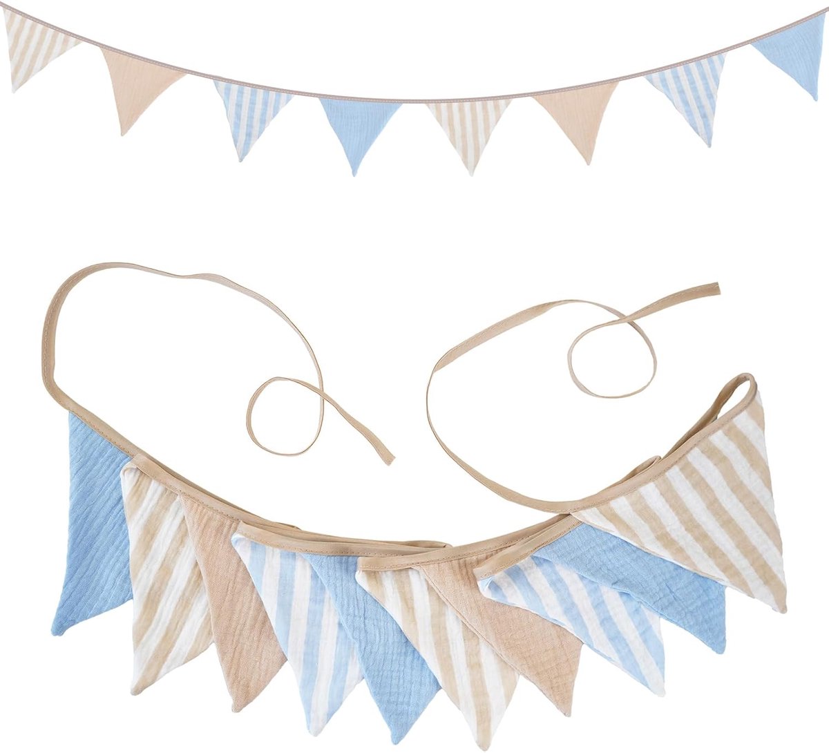 2,6 m vlaggetjesslinger van katoen: slinger met verticale strepen, dubbelzijdige slinger voor kinderkamer, babyshower, verjaardag, doop, doe-het-zelf