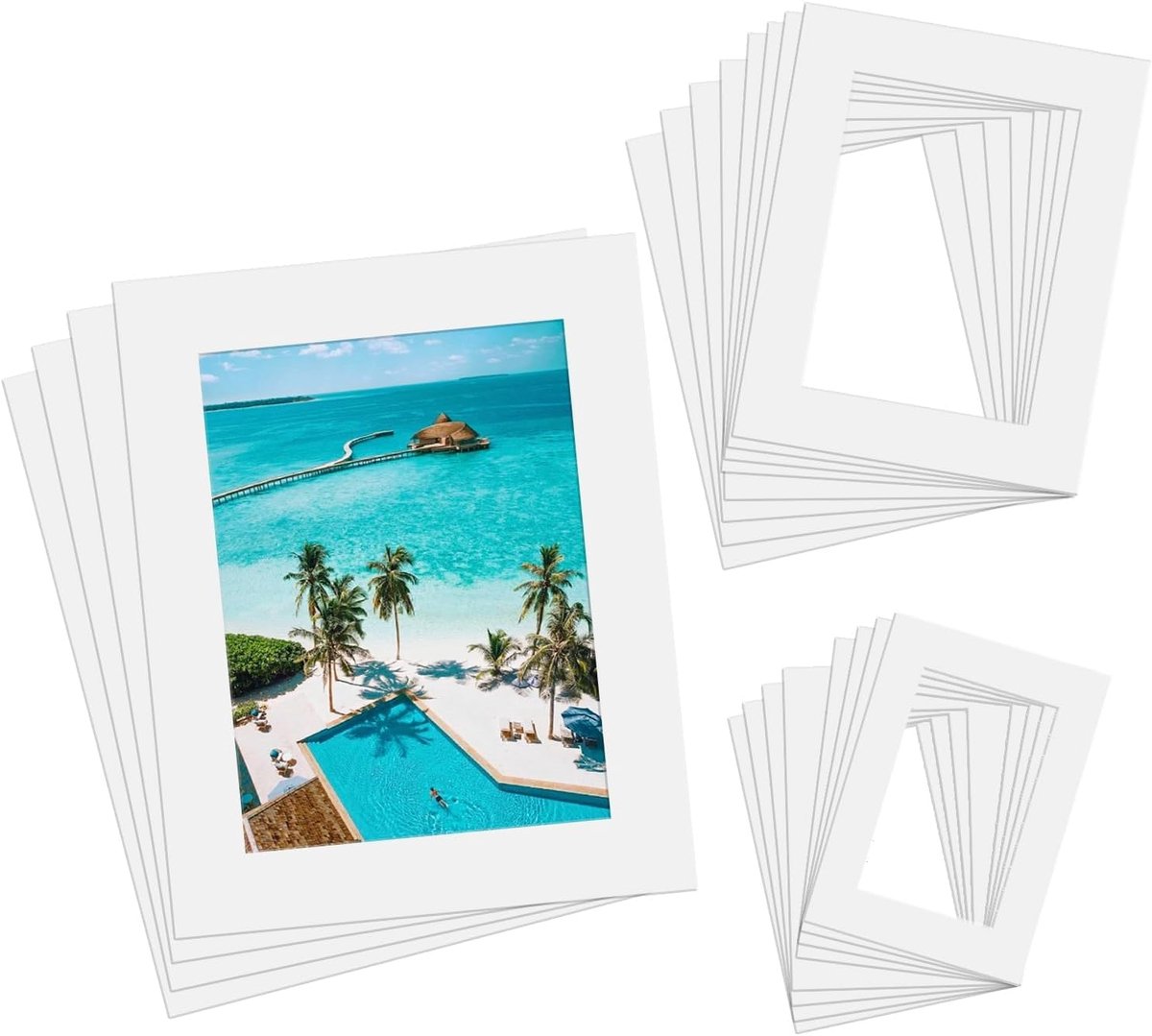 30 stuks passepartout, kartonnen fotolijst, 3 maten, set 20,2 x 25,2 cm/12,5 x 17,5 cm/10 x 15 cm, voor foto's, kunstdrukken, fotopresentatie (wit)