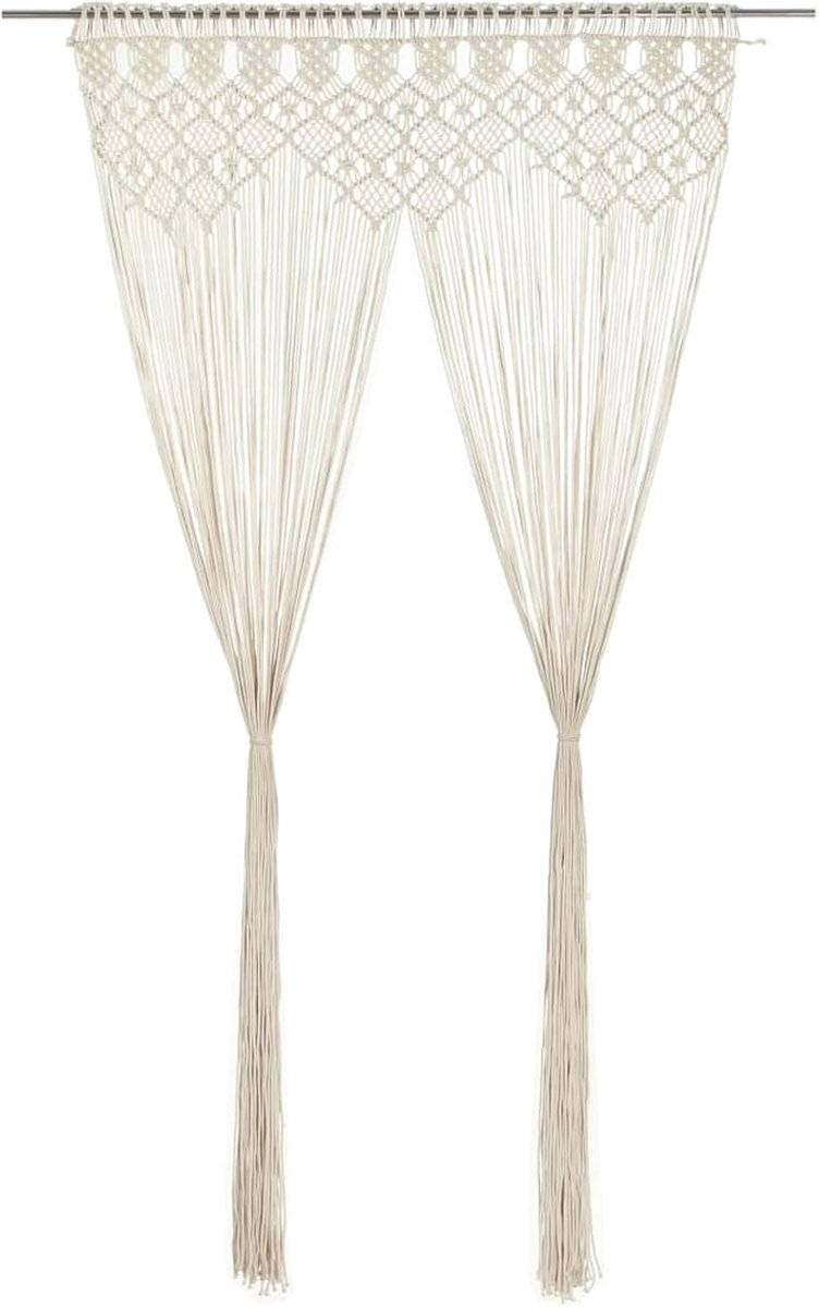 Macrame draadgordijn 140x240 cm katoen deurgordijn raamgordijn ruimteverdeler handgemaakt crème 323977