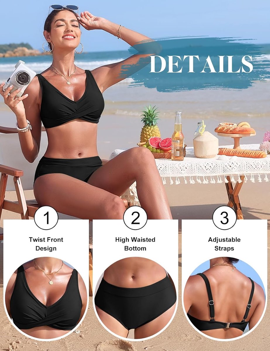 Badpak voor dames, tweedelig, gedraaid, hoge taille, push-up, elegant, bikiniset, strandkleding, zomer, platte buik, beachwear