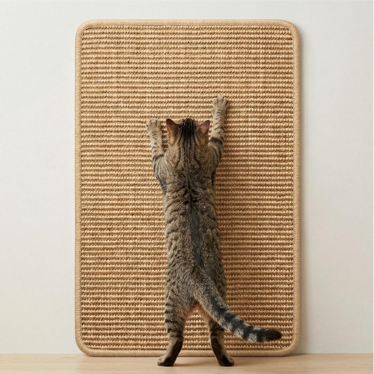 Krabmat Kat - Kattenkrabmat van Sisal - Sisal Mat 60 x 40 cm - Zelfklevend met Klittenband - Krabtapijt voor Muur en Bank - Meubelbescherming - (Natuurlijk)