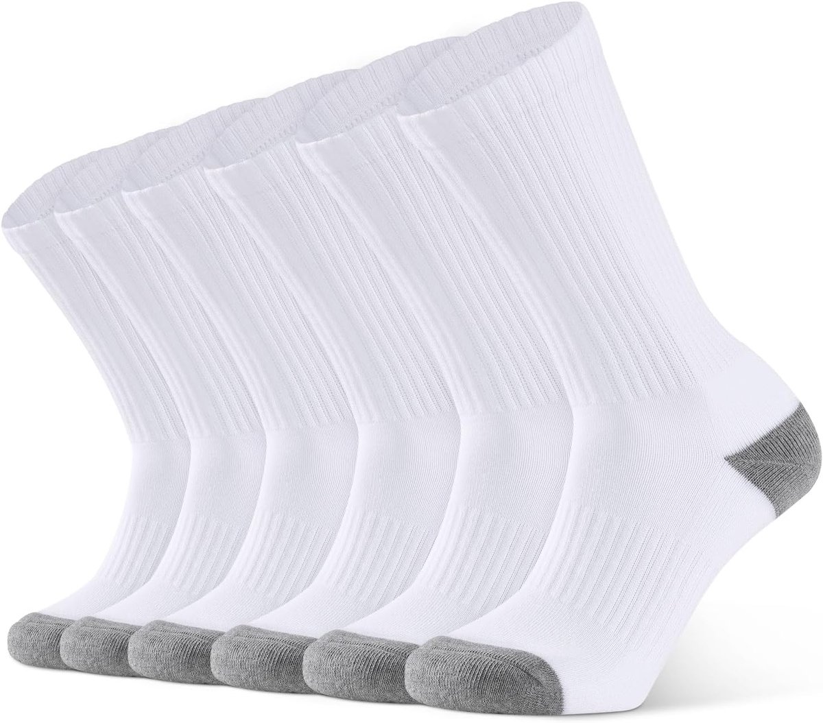 Heren Spoetsokken Middel-dikke Halfgeribbelde Demping, 6 Paar | Ondersteuning van de Voetboog, Elastische Ribboord, Versterkte Hiel Tenen, Zacht en Comfortabel, Dagelijkse Sport en Fitness